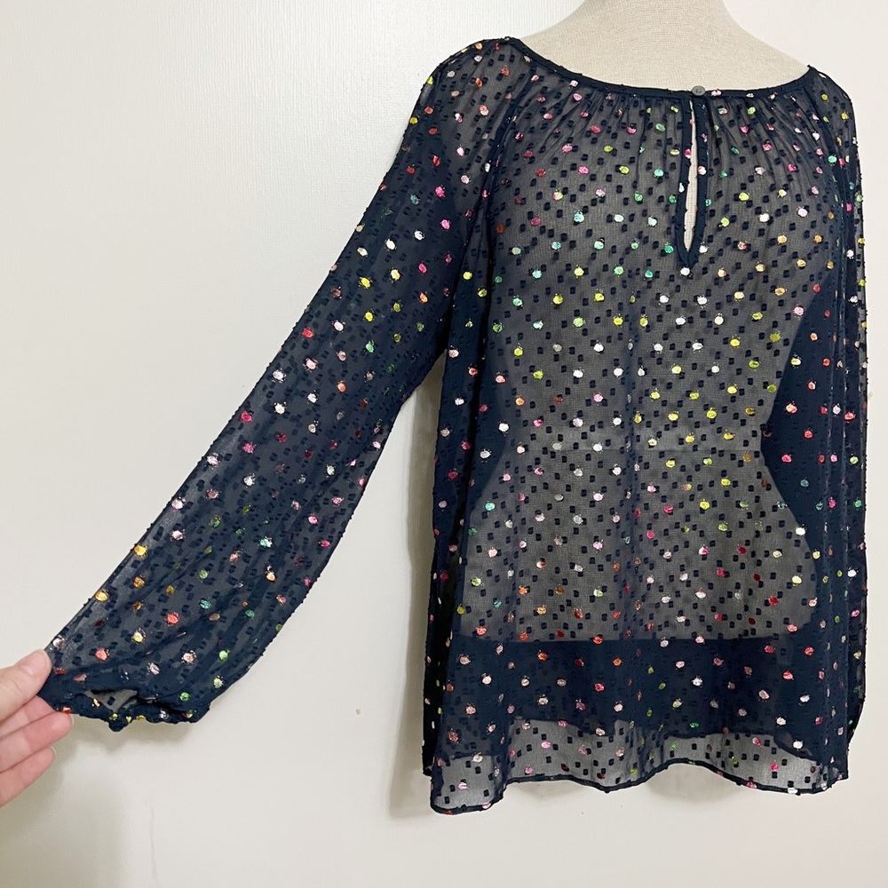 JCrew Popover Blouse Rainbow Clip Dot S
